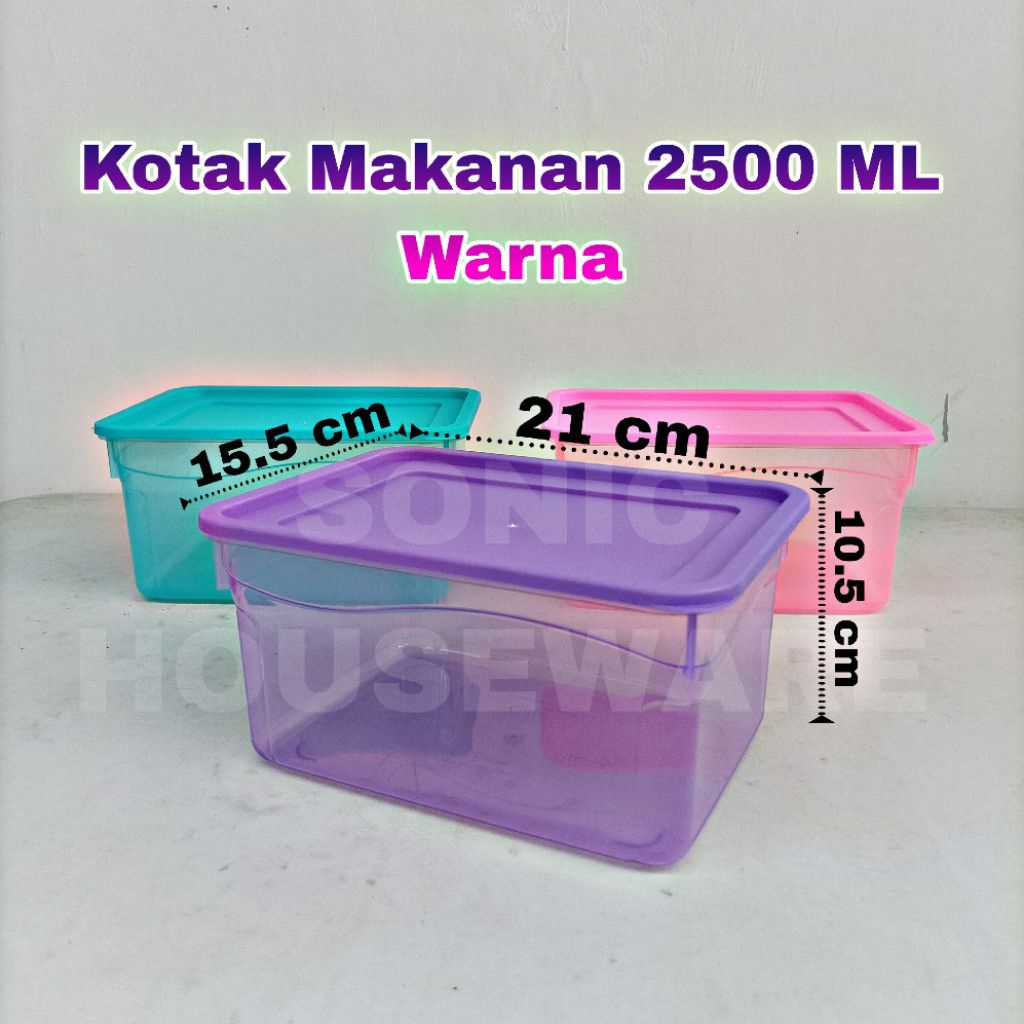 Toples Kotak Makan Makanan Sealware Segi Wadah Food Box 2500 ML Tutup Warna Bening Pack Plastik Food