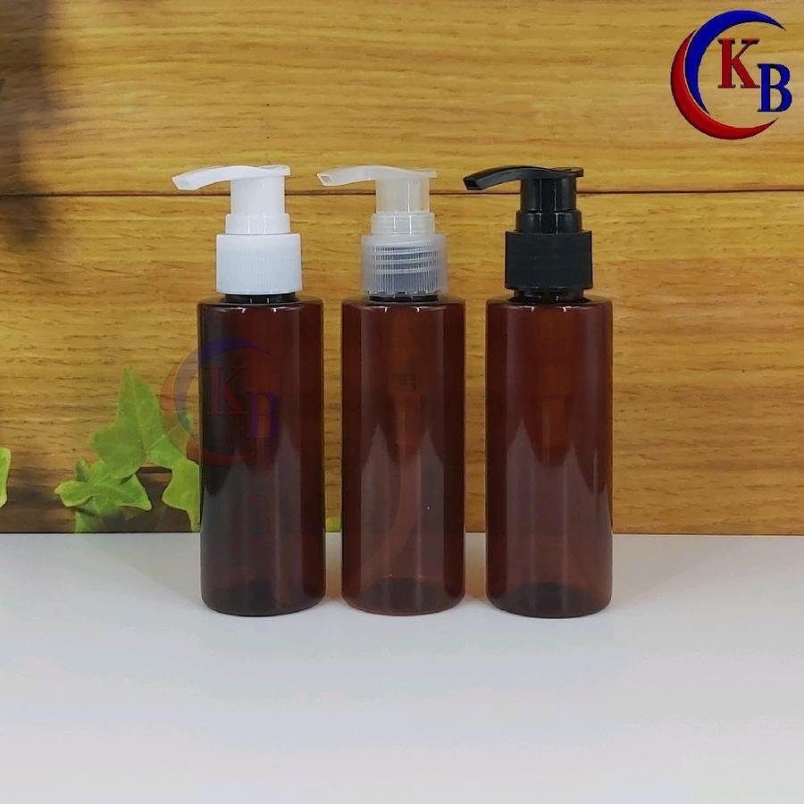 BOTOL LOTION PUMP 100 ML / BOTOL PLASTIK PET RF COKLAT 100ML