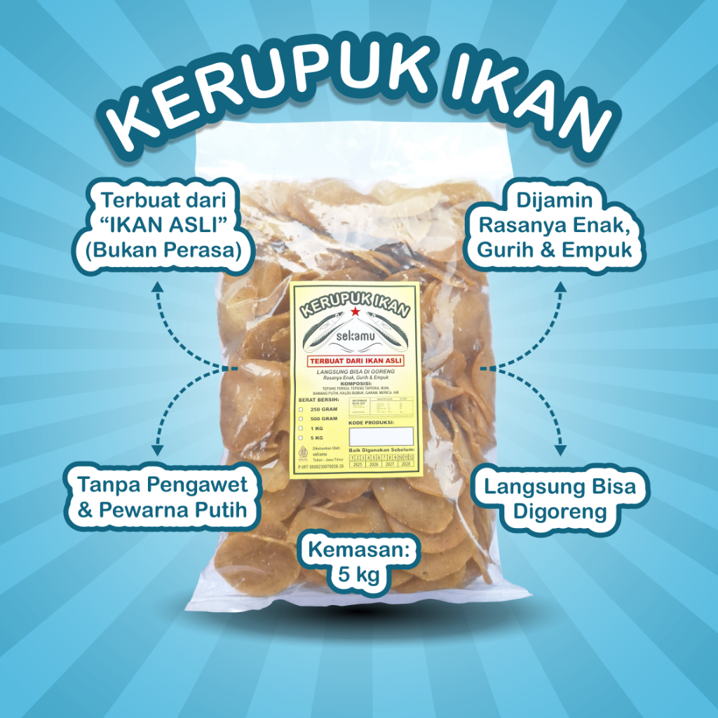 

Kerupuk Ikan Sekamu Kemasan 5 kg