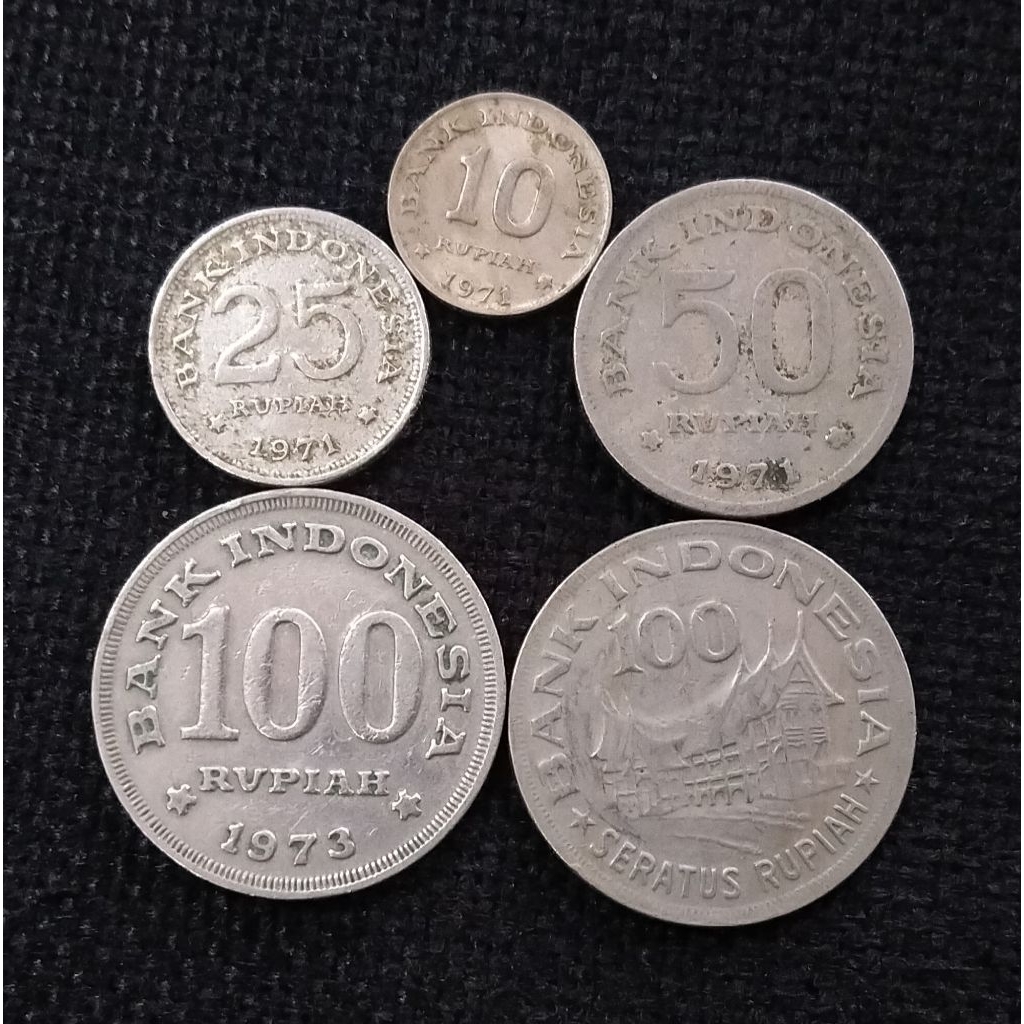Koin Kuno Indonesia set lengkap nikel tahun 1971-1978 5 keping 10 25 50 100 100 rupiah