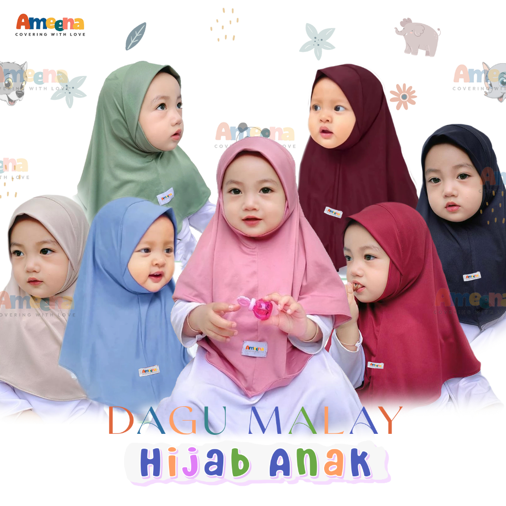 Ameena - Jilbab Anak Bayi Instan Dagu Malay 0 6 Bulan 1 Sampai 8 Tahun Bergo Malaysia Baby Bahan Jer