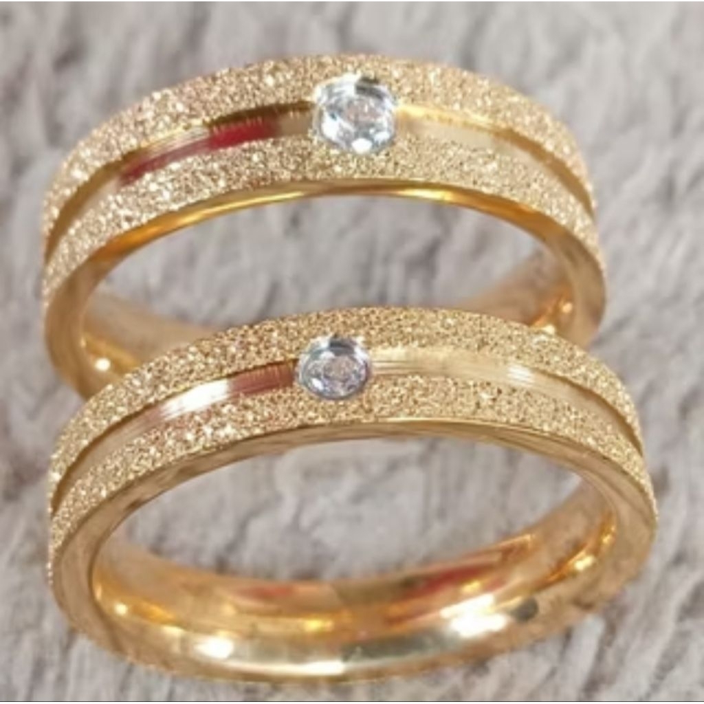 Cincin Wanita Couple Titanium Import Mata Pasir Satu / Cincin Pasangan Titanium Perak