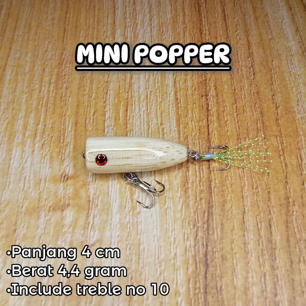 LURE MINI POPPER 4CM  HANDMADE NATURAL KAYU UMPAN CASTING HAMPALA