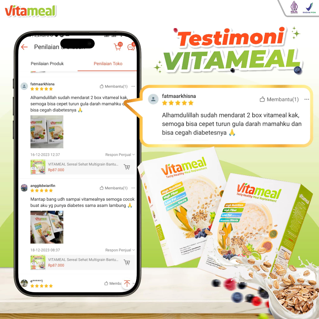 

VITAMEAL 2 BOX SARAPAN SEHAT - Sereal Multigrain Cegah Diabetes Menurunkan Gula Darah Mengatasi