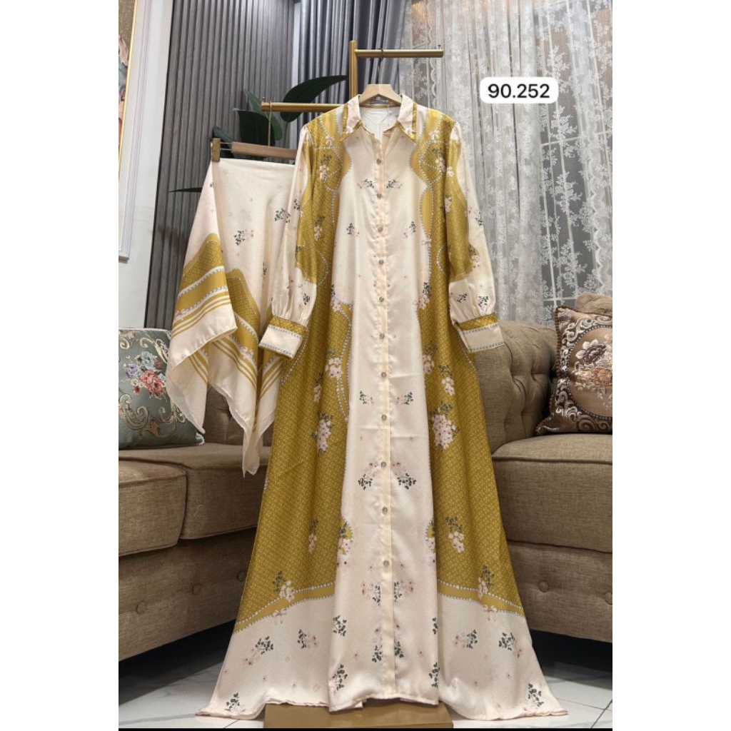gamis set hijab katun silk/tokyo/jepang  premium 2 in1 etnik  import/dress wanita