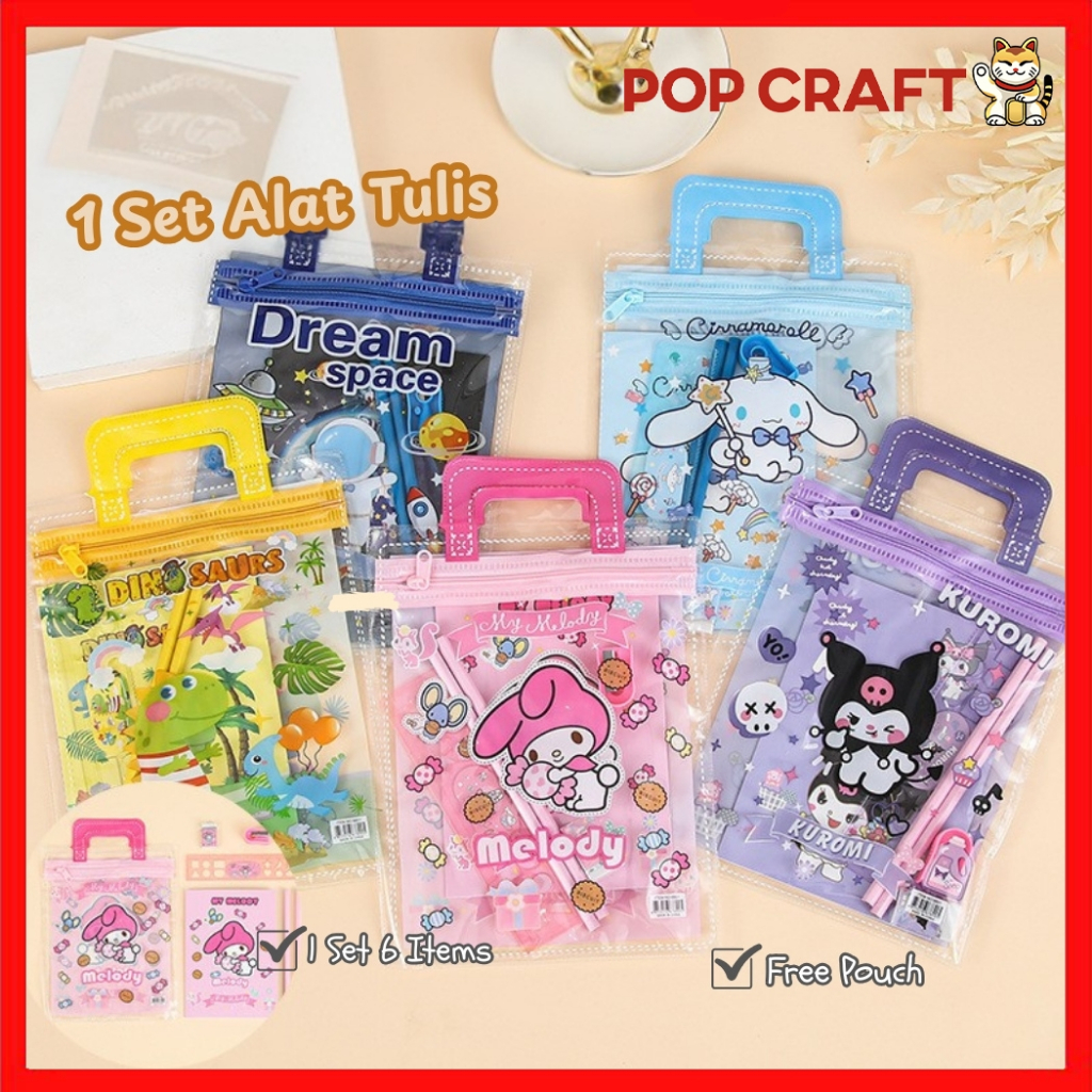 

PC Alat Tulis Set 6in1 Free Bag Paket Alat Tulis Karakter Pensil Penghapus Penggaris Kado Anak AT31