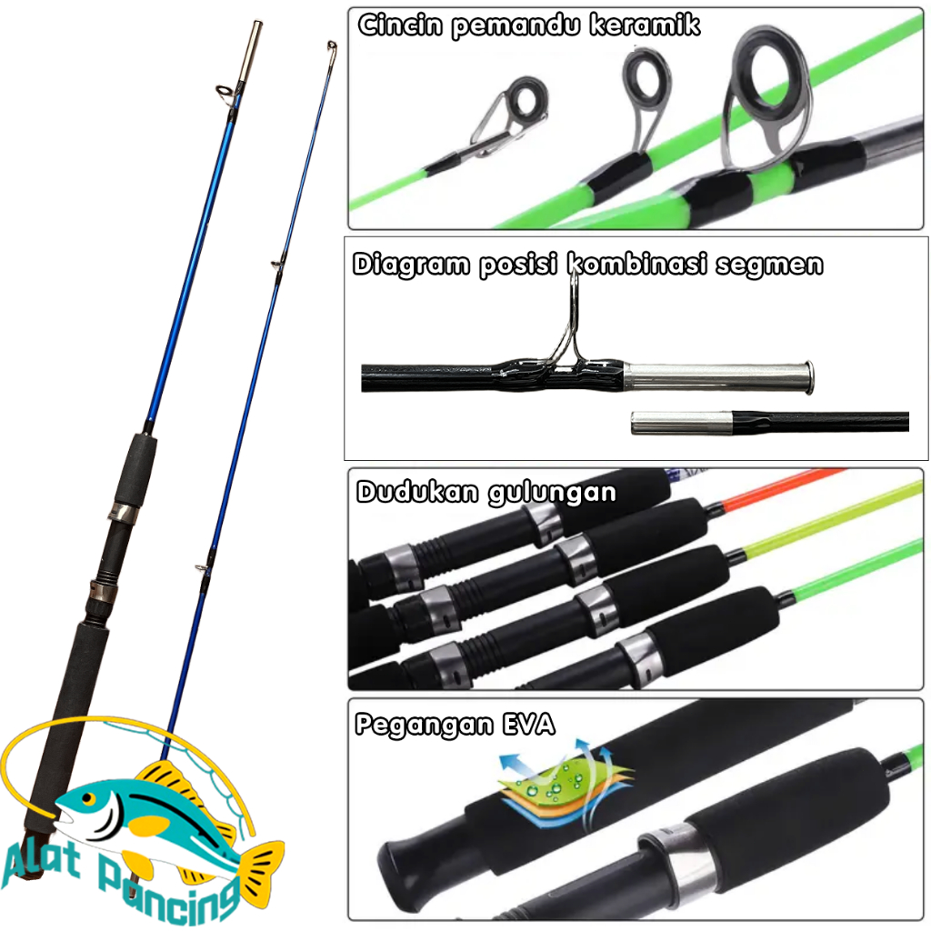 Joran Pancing, Joran Trolling Air Asin 2-Piece Komposit Grafit dan Kaca Kosong Joran Pancing Selanca