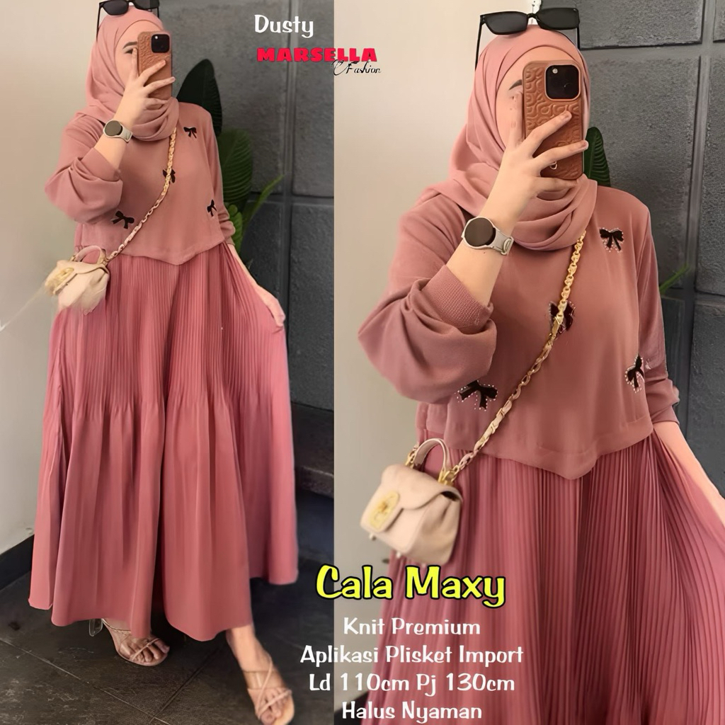 Calla Maxy Dress Muslim Camel Marsella Fashion | Gamis Knit Premium HQ Plisket Import