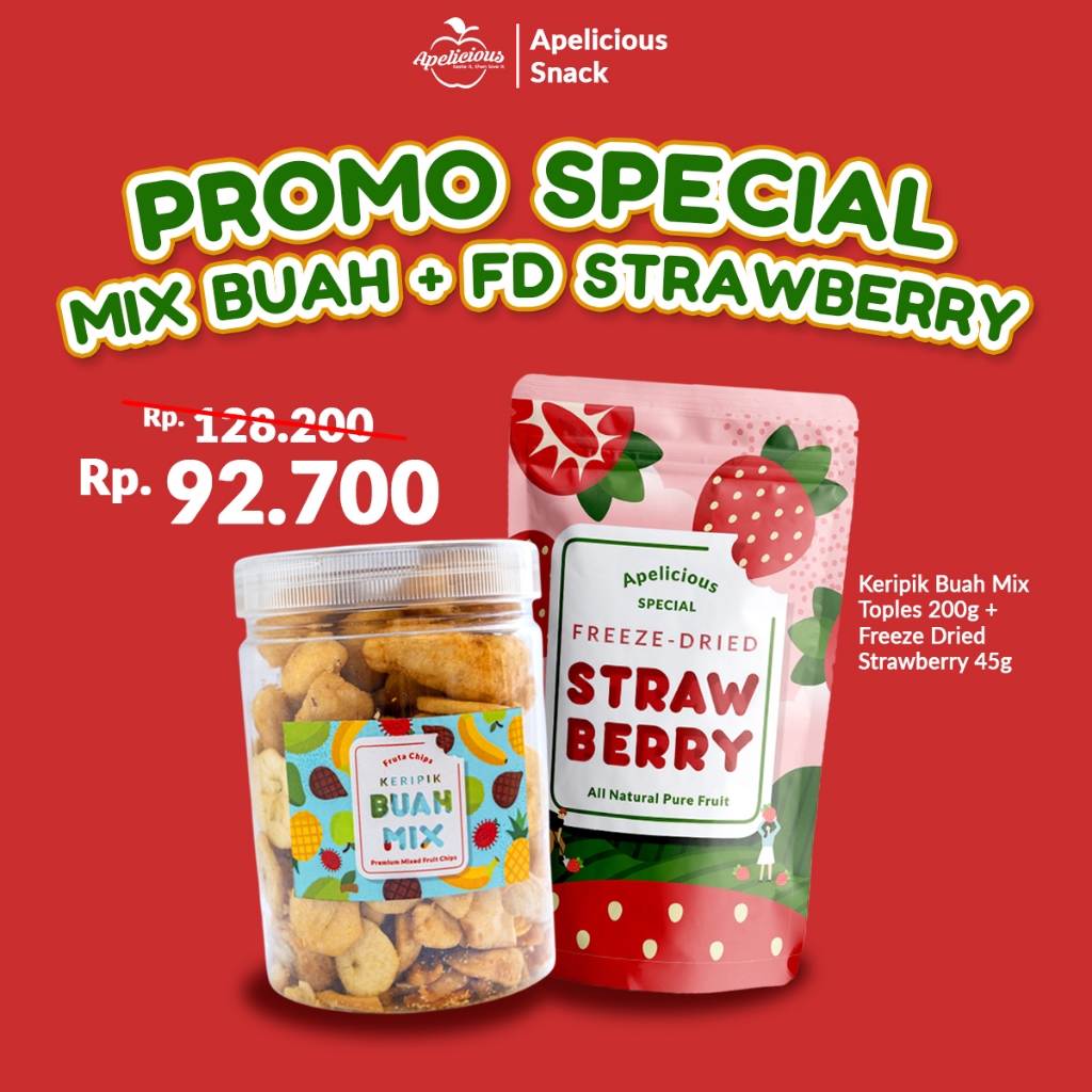 

APELICIOUS Keripik Buah Mix Fruta Premium / Keripik Buah Mix + Keripik Strawberry cemilan snack