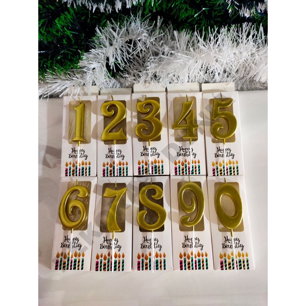 Lilin angka gold / Lilin angka ulang tahun / Lilin angka / Lilin angka 0-9 / Lilin Angka import