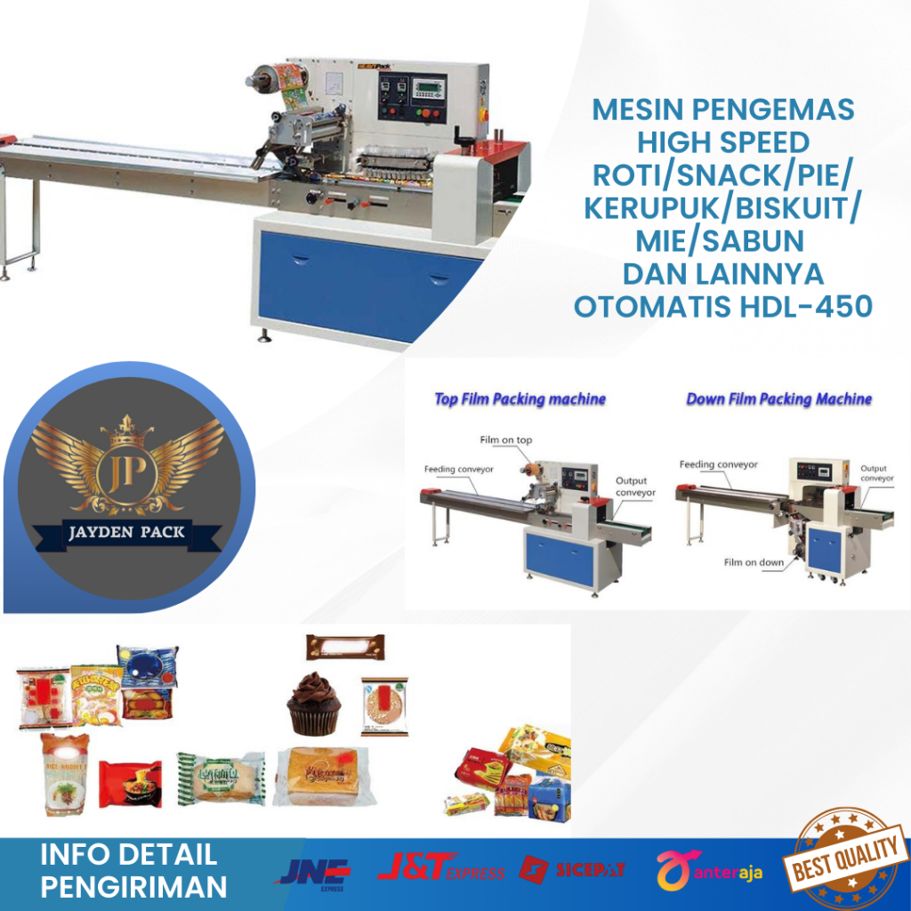 Mesin Pengemas High Speed Roti/Snack/Pie/Kerupuk/Biskuit/Mie/Sabun Dan Lainnya Otomatis HDL-450