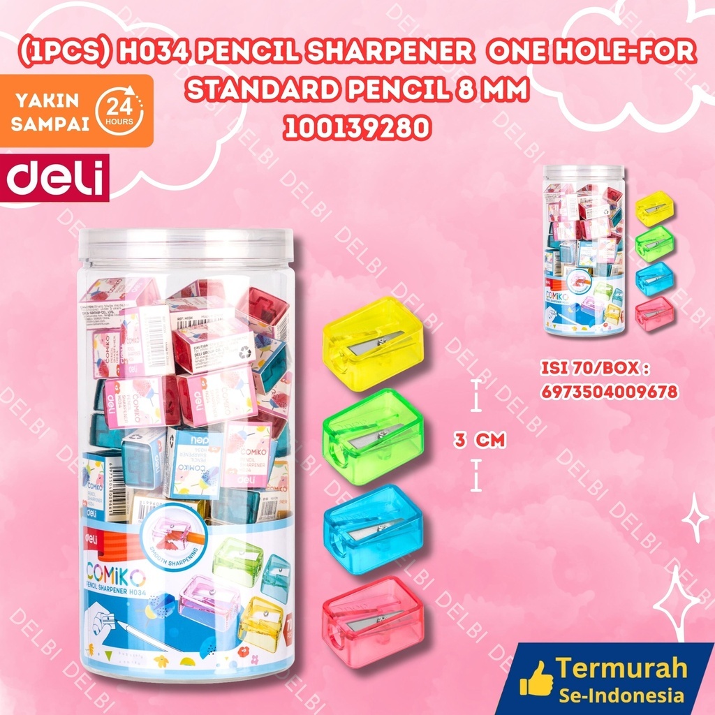 

(1PCS) H034 Pencil Sharpener One hole-for Standard 8 mm DELI RAUTAN PENSIL WARNA WARNI