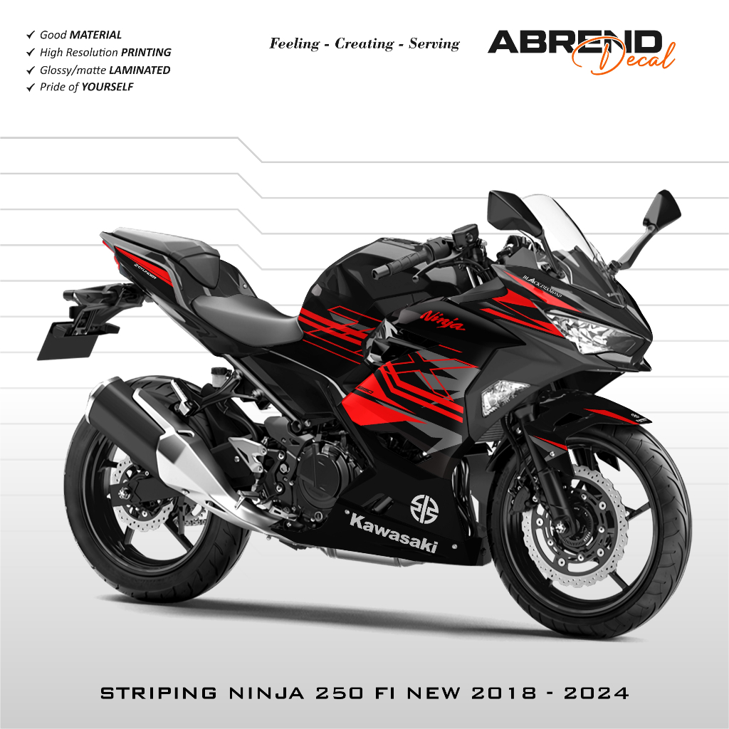 Striping Ninja 250 Fi New Grafis ZX Red / Stiker Motor Kawasaki Ninja 2018 / 2019 / 2020 / 2021 / 20