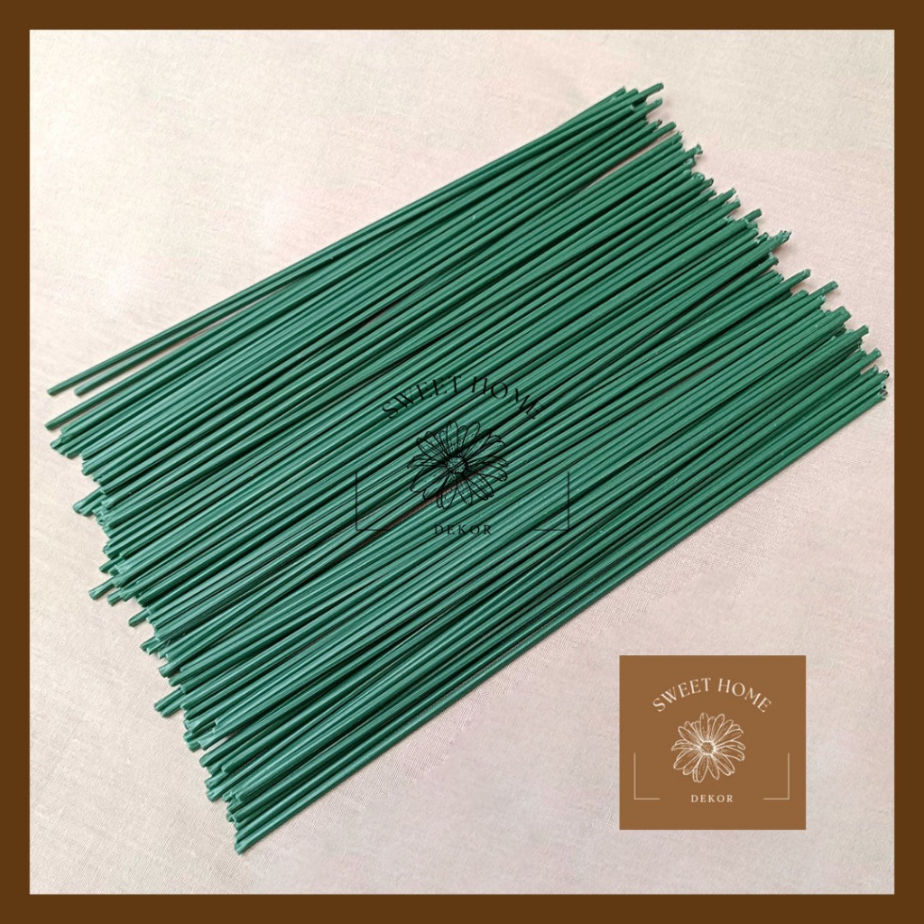 Floral wire Tangkai Bunga Kawat Hijau Panjang 20cm Tangkai Bunga Plastik Dekorasi Wedding