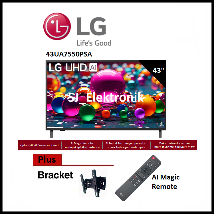 Braket + LG 43UA7550PSA Smart TV UHD AI | LED TV 43 Inch 43UA7550 AI Processor