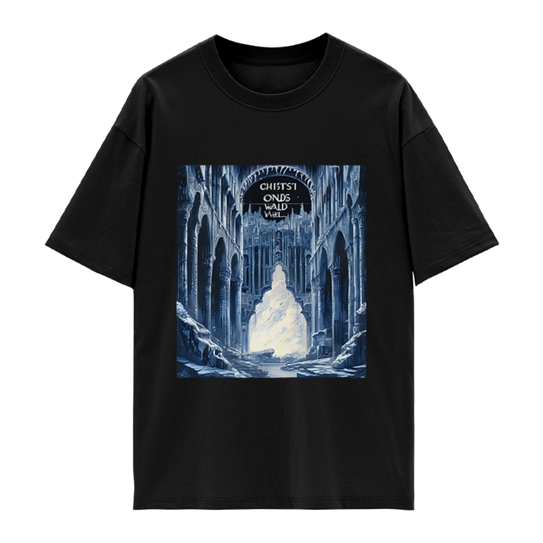 Kaos Putih dengan Desain Katedral Abstrak, Cocok untuk Pria dan Wanita, Bahan 100% Cotton