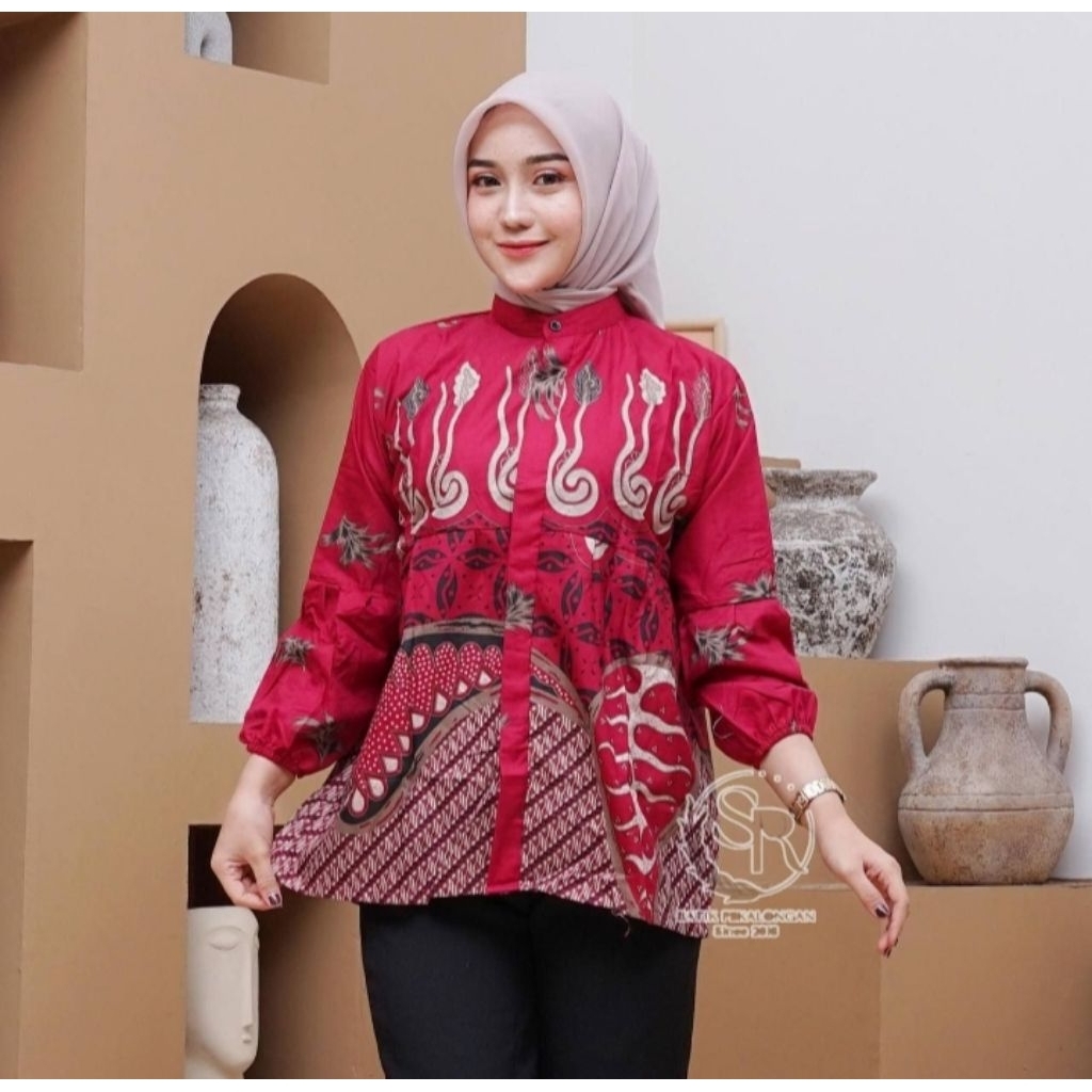 BLOUSE BATIK WANITA LENGAN PANJANG