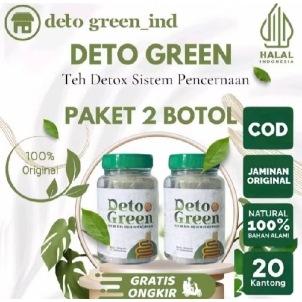 

COD TERLARIS DETO GREEN ORIGINAL PAKET HEMAT 2BOTOL ISI 20pcs/TEH SYSTEM PENCERNAAN/TEH DETOX/PELANCAR BAB/DATANG BULAN/TEH PEMBERSIH USUS/TEH DIET