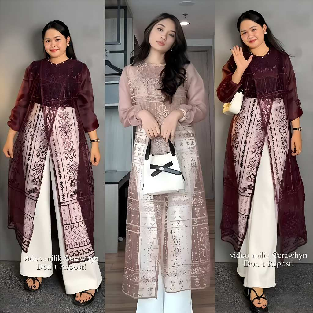 Nazela Dress Gamis Wanita Brokat Mix Organza Satin Premium Gamis Brukat Raya / Baju Pakaian Wanita B