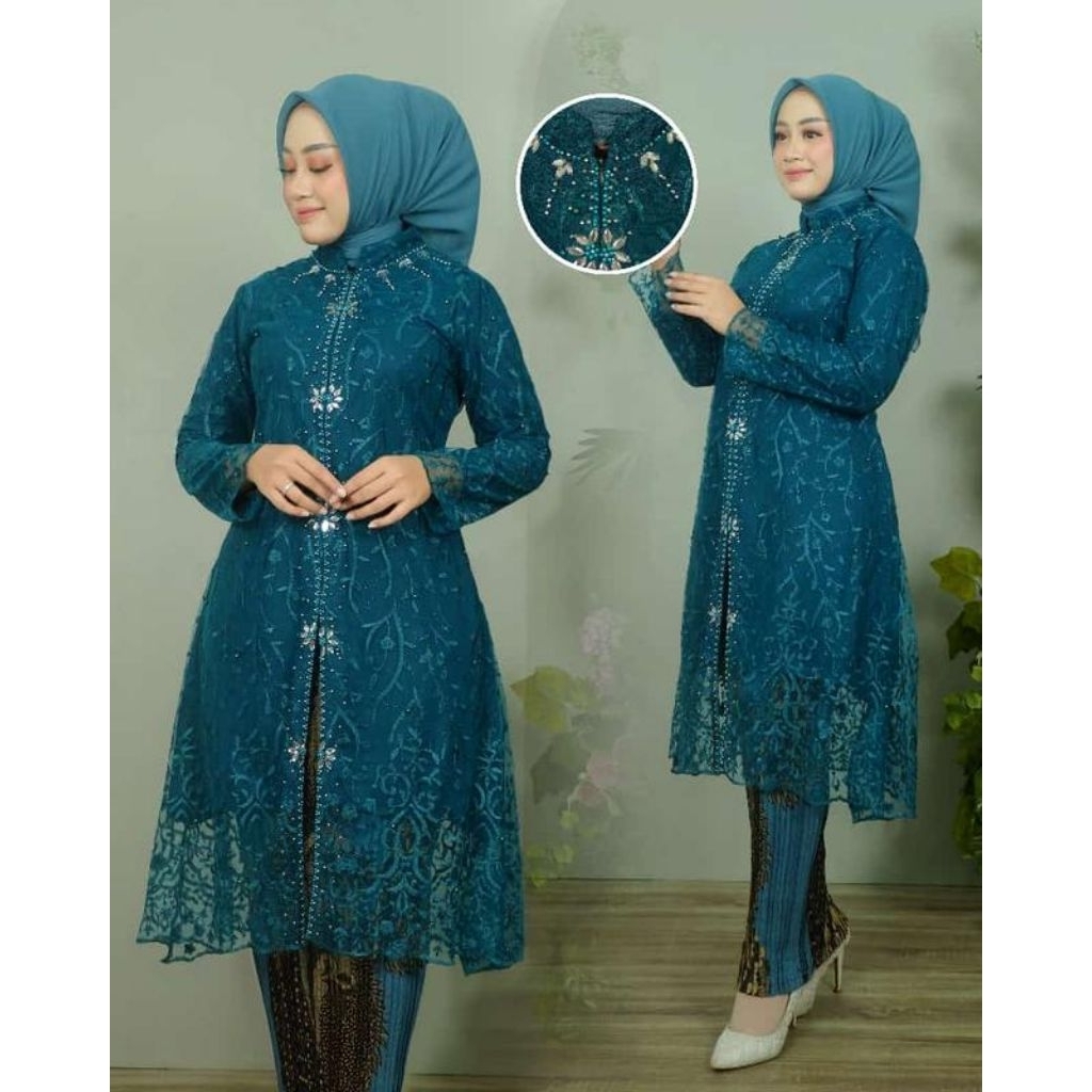 Setelan Kebaya Modern Kebaya Kimono Tunik Payet Kebaya Pesta Kebaya Kondangan Kebaya Tulle Warna Bur