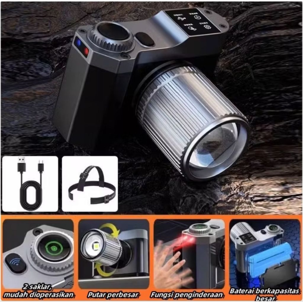 Senter Kepala 100 Watt Super Terang Led WH-818 - Senter LED Zoom