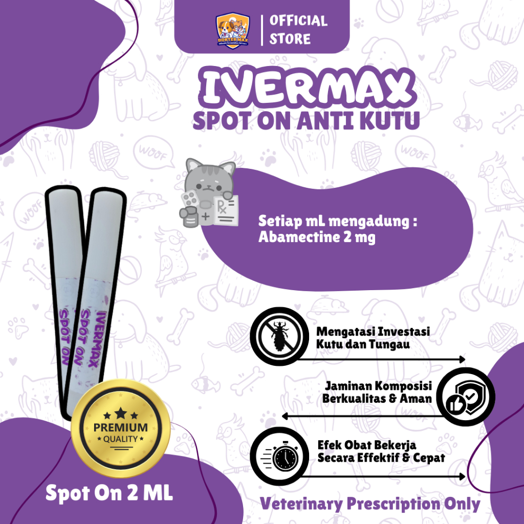 [DOKTERMAX] Ivermax Spot On - 2 mL (Tetes Anti Kutu/Tungau/Caplak/Scabies)