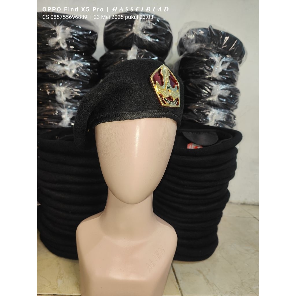 BARET CAMEL HITAM KAVALERI & BANSER + EMBLEM BANSER