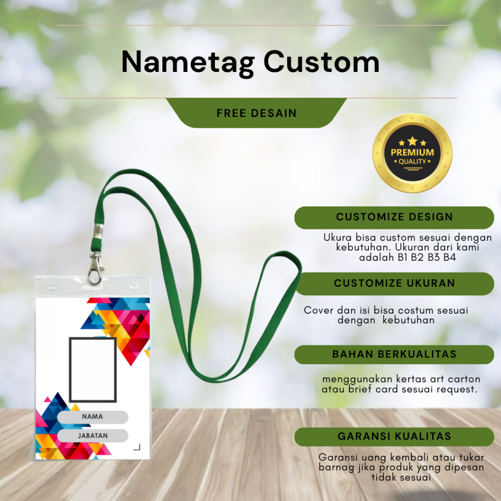 

Nametag Custom Cetak Desain Sendiri + Tali Lanyard | ID Card Acara Seminar, Kantor, Kampus, Panitia