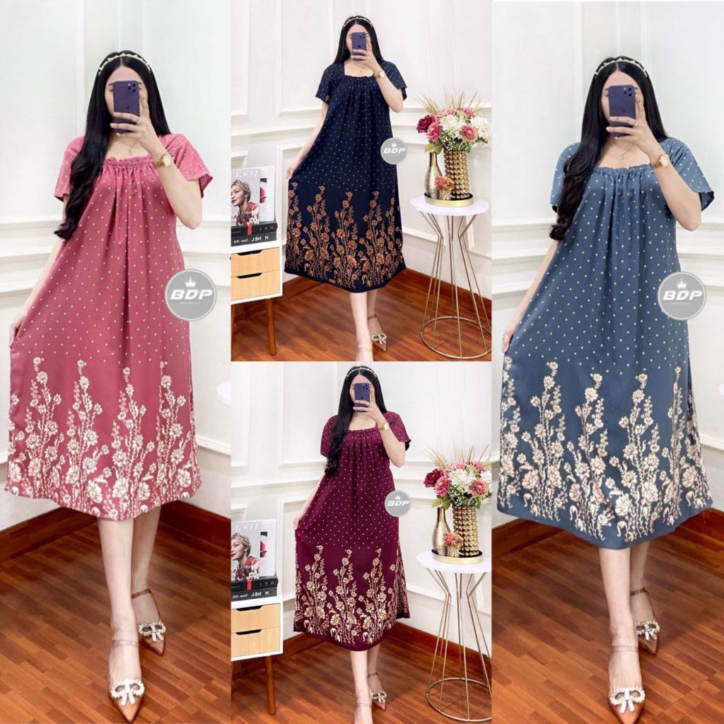 Daster Chibi Wanita Panjang Lengan Pendek Rayon Grade A Busui Karet Dada Depan