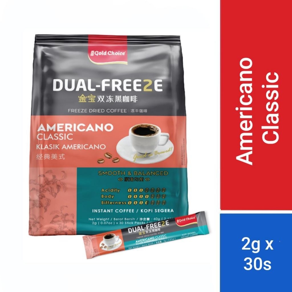 

GOLD CHOICE Dual-Freeze Americano Classic Freeze Dried Black Coffee Malaysia (2g x 30 sachet)