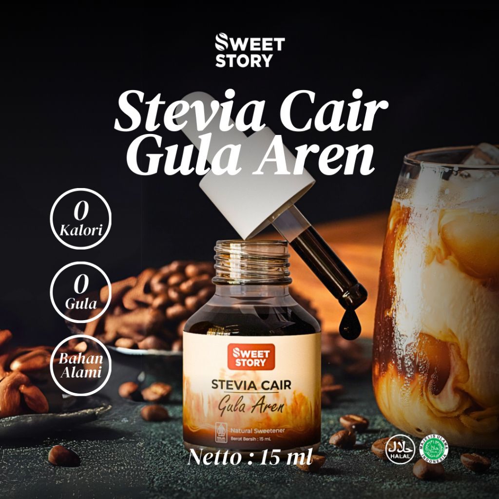

Sweet Story Stevia Cair Aren | 15 ML (Aren Stevia 15ML 0 Kalori 0 Gula) Pemanis Alami Pengganti Gula