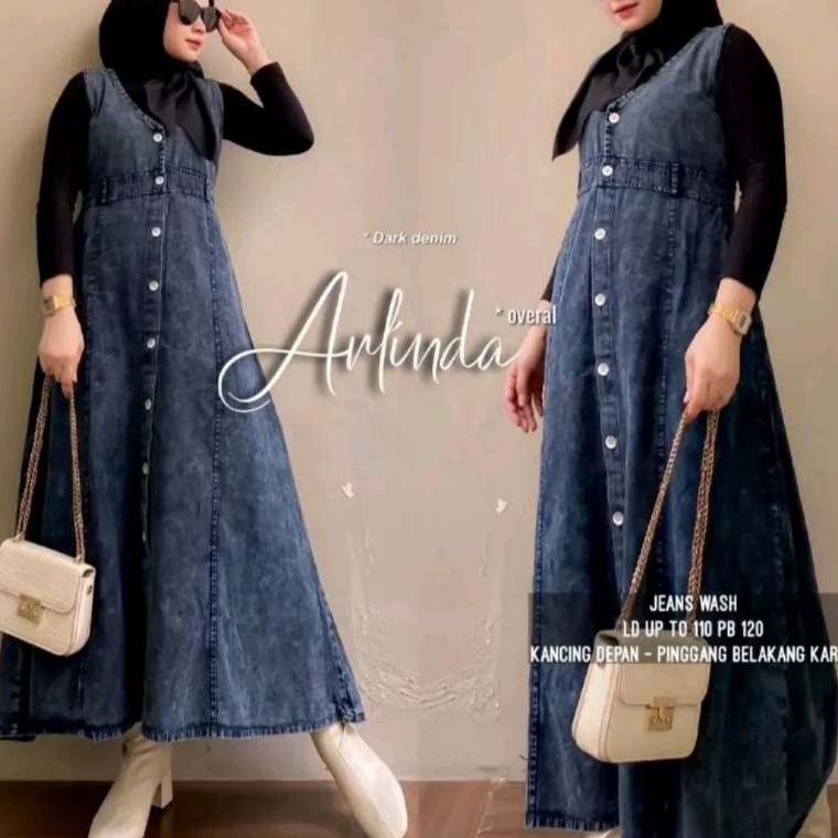 KODE T57T overall jeans wanita overall dres muslim korea terbaru murah ARLINDA OVERALL JEANS