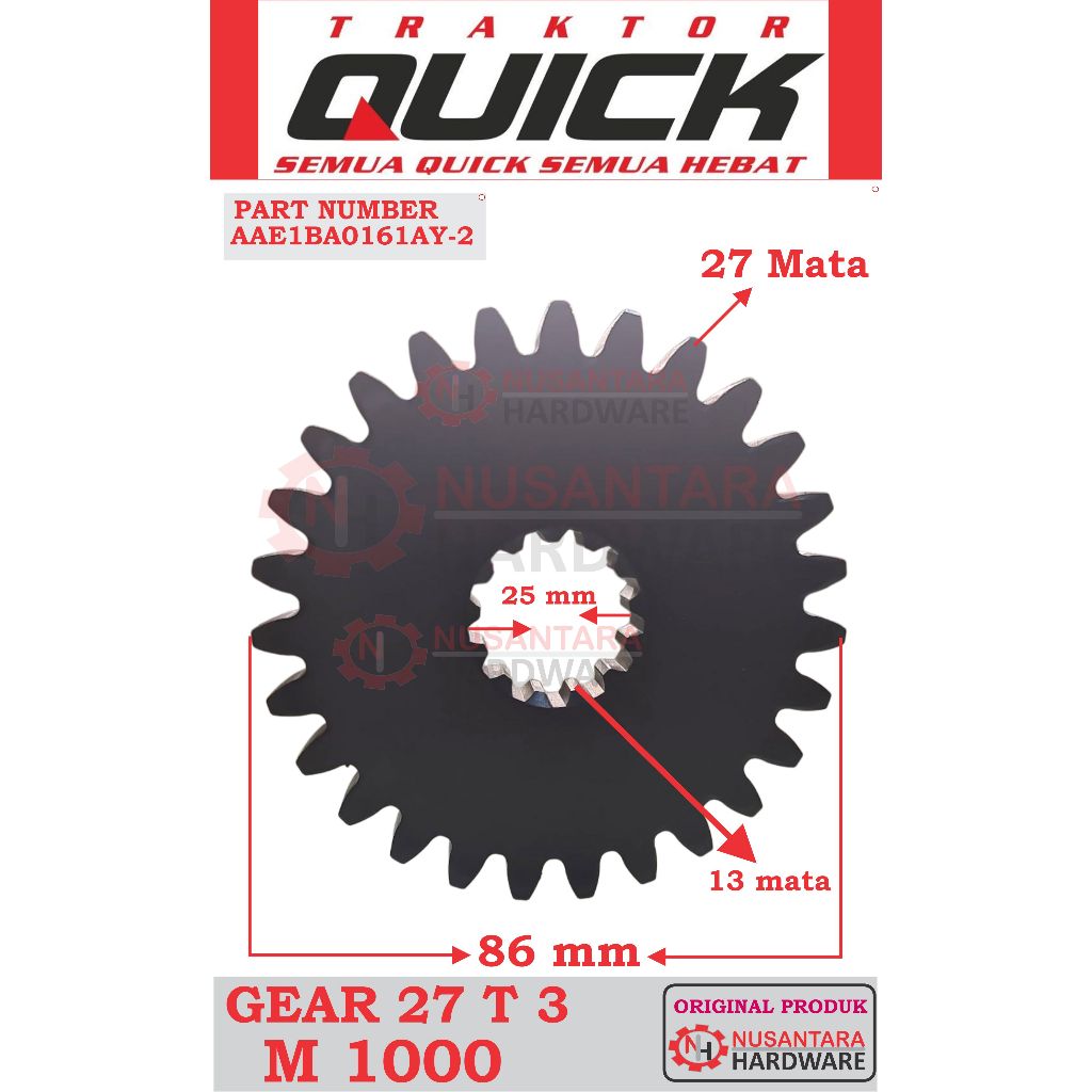 gear 27t3 traktor quick m 1000, gigi 27 mata traktor quick m 1000, spare part traktor quick m 1000, 