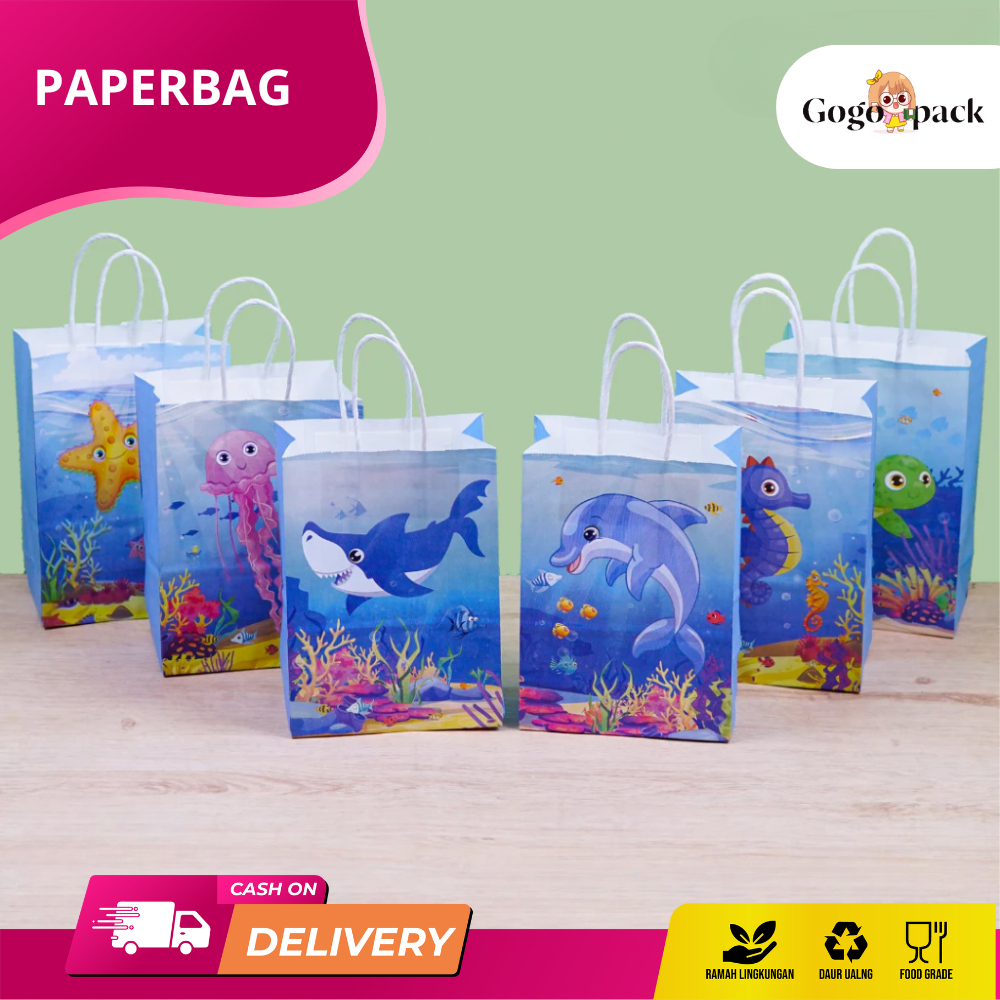 

Paper Bag Kantong Kertas Motif Ikan Kura-kura / Goodie Bag Kraft Hampers Souvenir Ulang Tahun Anak I AK02K4 - K5