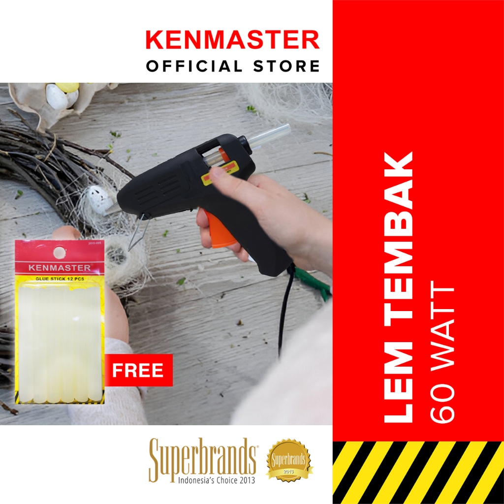 Kenmaster Glue Gun Lem tembak 60 W + 12 Pcs Lem Stick Besar Isi Ulang lem Tembak - BUND-0018