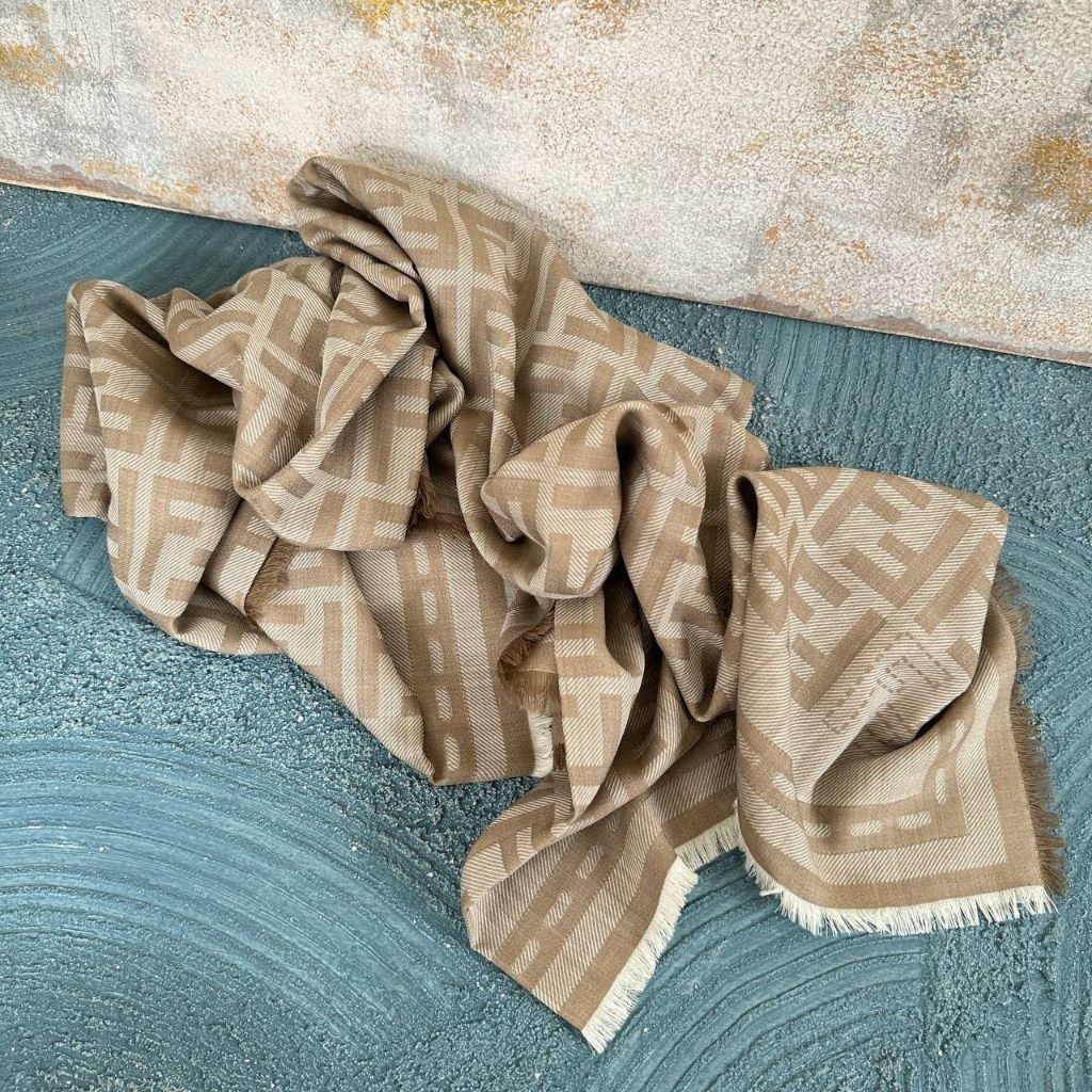 Fendi FF Scarf Wool Camel & Denim