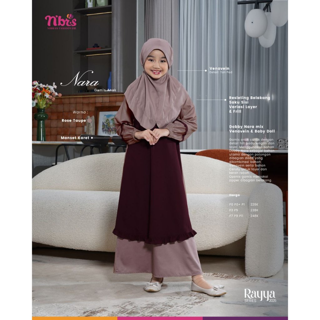 NARA GAMIS ANAK NIBRAS / NIBRAS NARA TERRACOTTA / NIBRAS NARA ROSE TAUPE / GAMIS ANAK NARA TERRACOTT