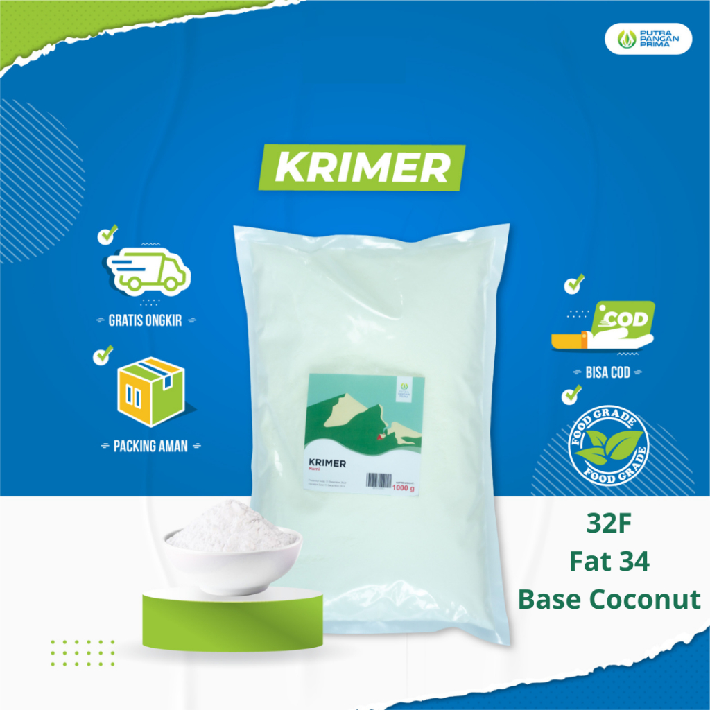 

Bubuk Krimer Murni Non Dairy Creamer 32F Fat 34 Base Coconut Powder Premium Kemasan 100gr 250gr 500gr