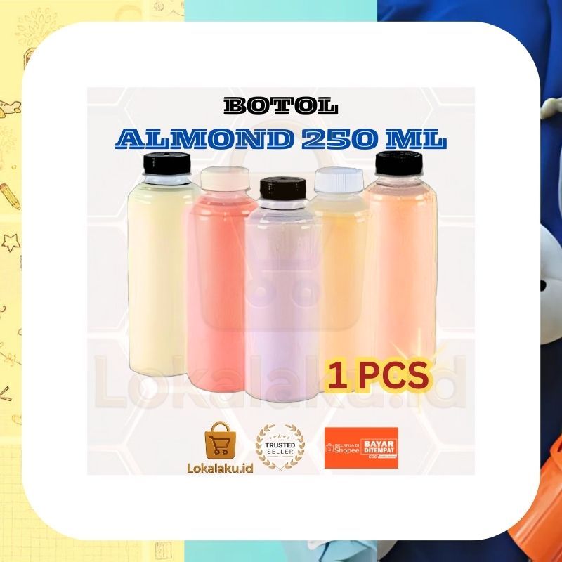 Botol Almond 250ML / Botol Plastik Almond 250ML / Botol Minuman Jus & Kopi 250ml / Food Grade
