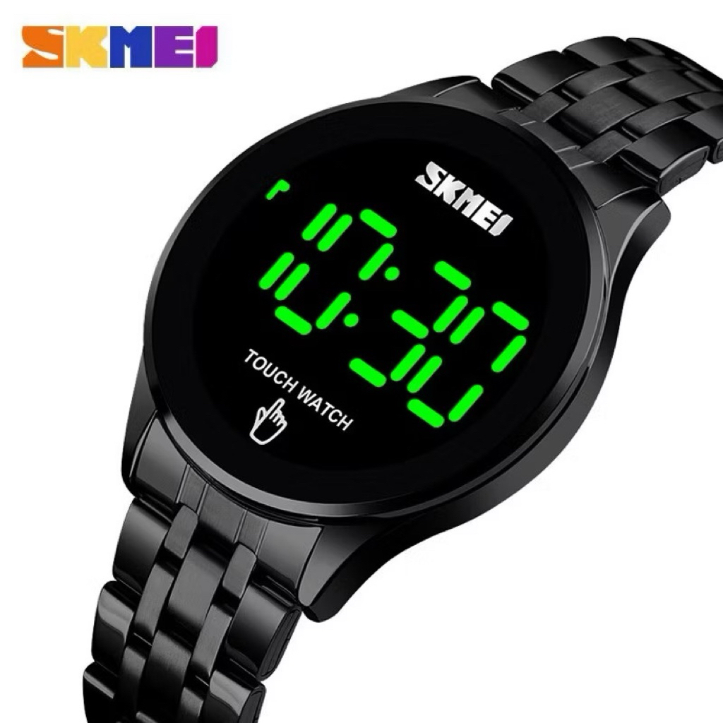 (BISA COD) Jam Tangan Pria SKMEI 1579 Led Touch Watch Tali Rantai Stainless