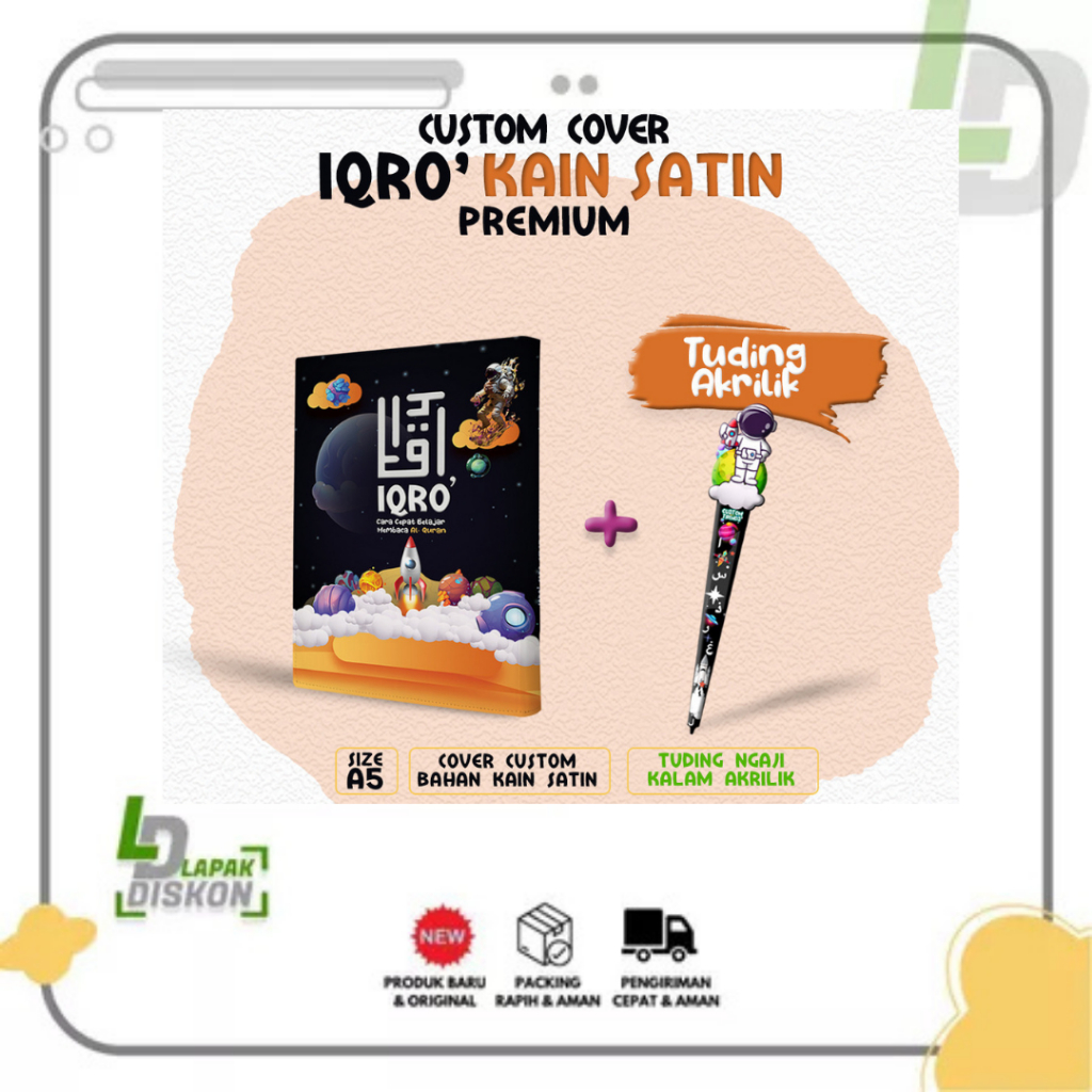 

Cover Iqro Anak Kosongan (tanpa Iqro) ukuran A5 Bahan Satin (Motif Astronot), Sampul Iqo