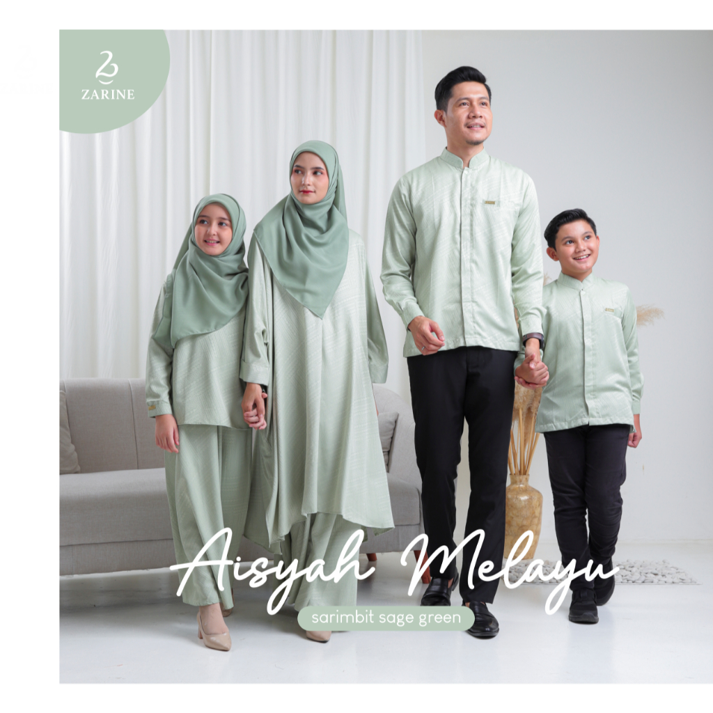 Zarine - Sarimbit Keluarga Aisyah Melayu Family (Sage Green)2025 Set Family