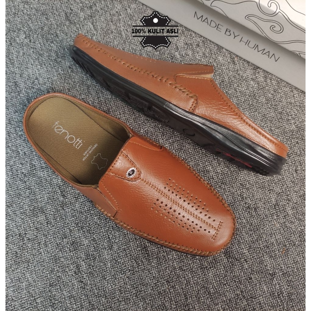 sepatu sandal pria 100% kulit asli slop pria kulit