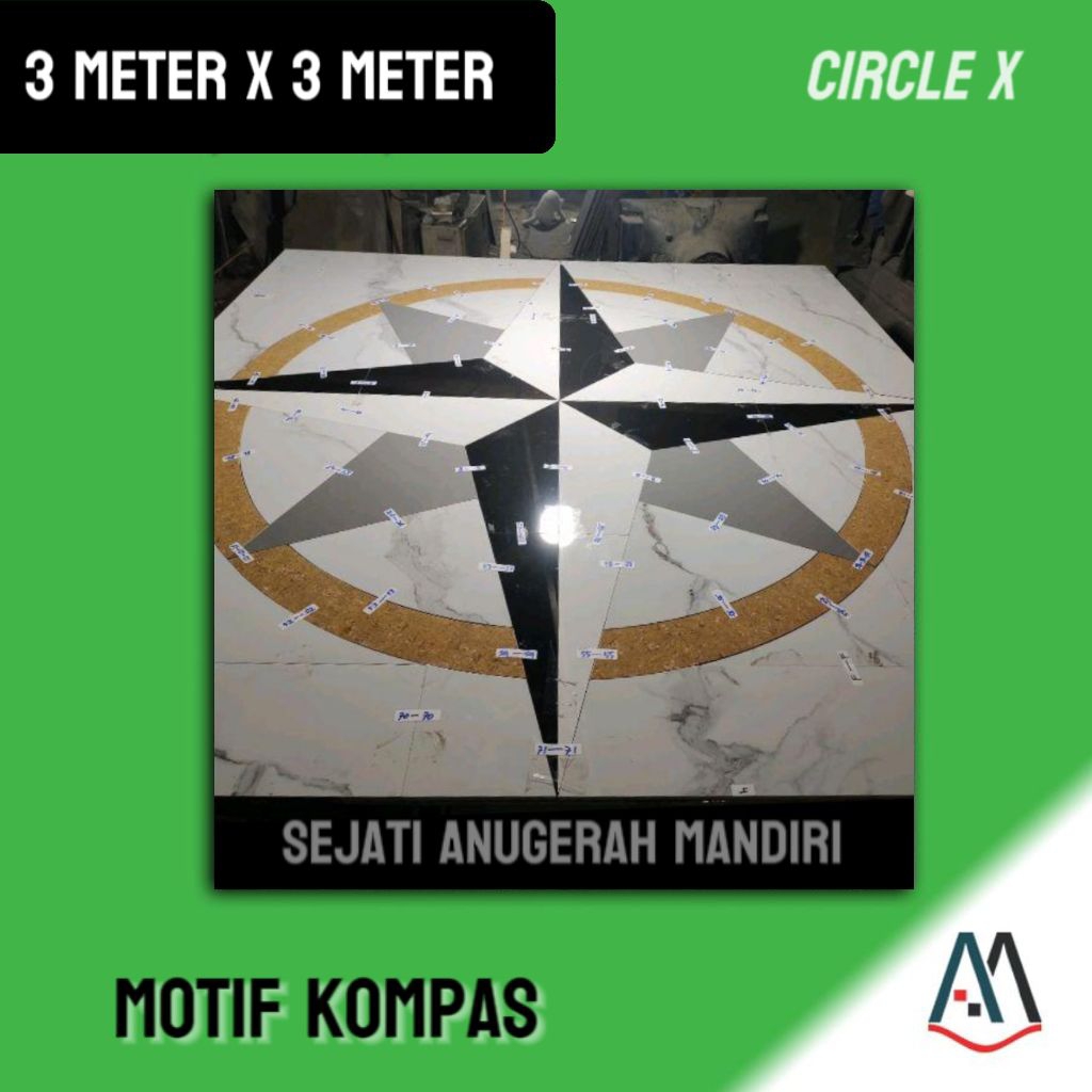 granit pola mozaik motif bintang kompas ukuran 300x300 - Circle X