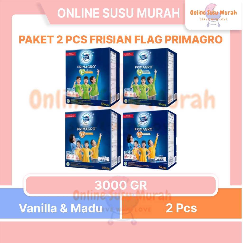 FRISIAN FLAG PRIMAGRO 1+ 3+ 3000 GR PAKET 2 KOTAK VANILA MADU 3000GR SUSU FORMULA SSKD