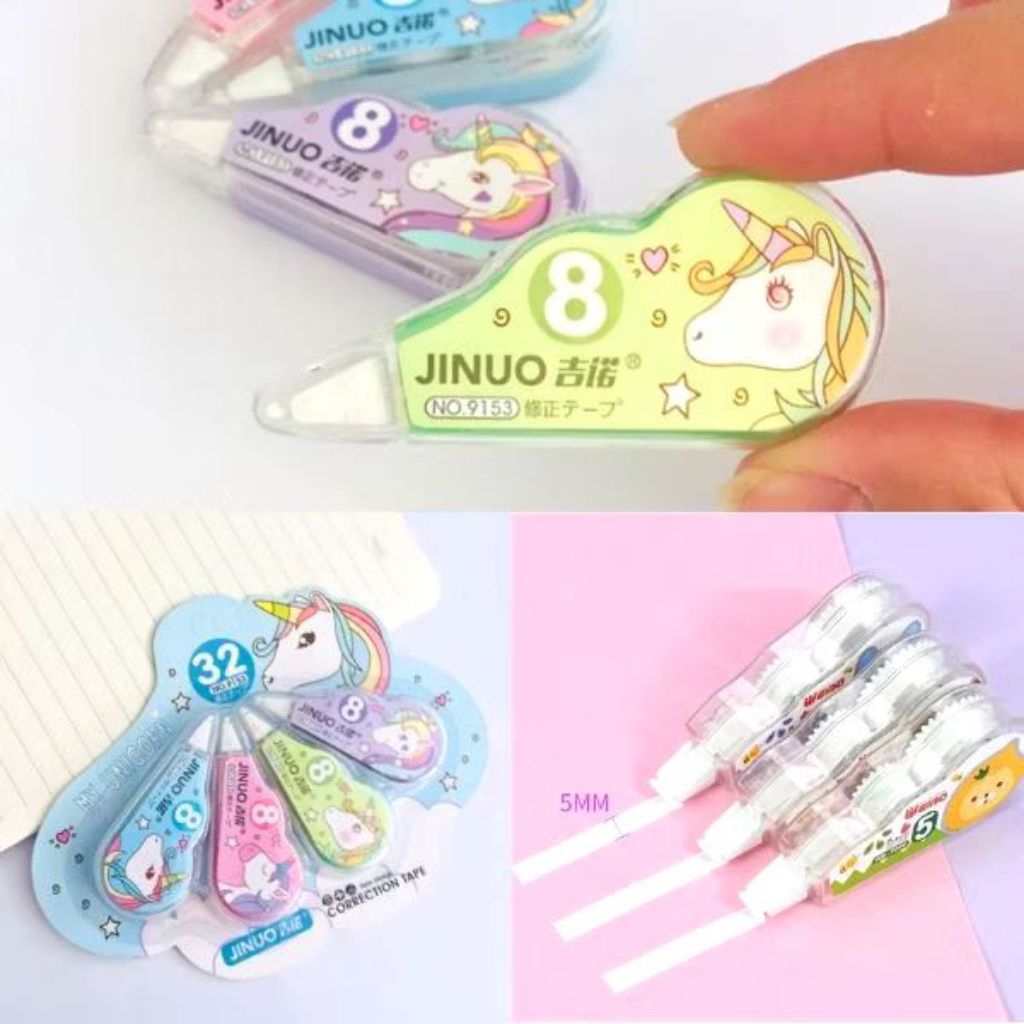 

AKS Tip X Roll 8 Meter 1 Set 4 Pcs Penghapus Pulpen Roll Correction Tape Karakter Unicorn Lucu Penghapus Pena