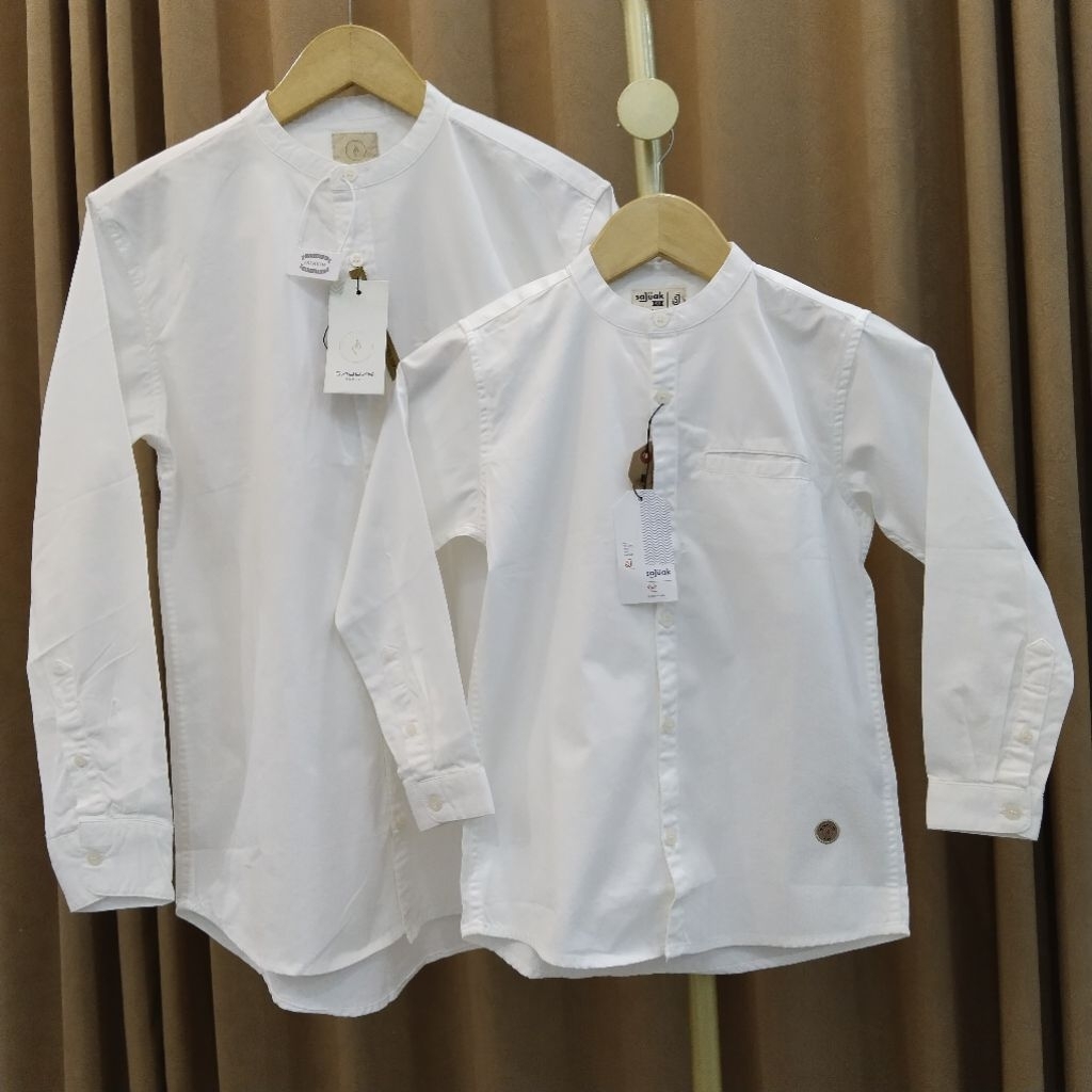 PUTIH Premium Kemeja Koko Couple Pria Dewasa dan Anak Lengan Panjang Pendek Kancing Full Kancing Set