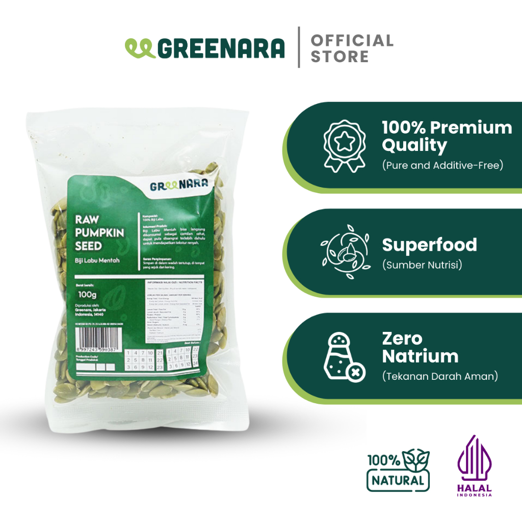 

Greenara Natural Pumpkin Seed 100gr (Raw / Mentah)