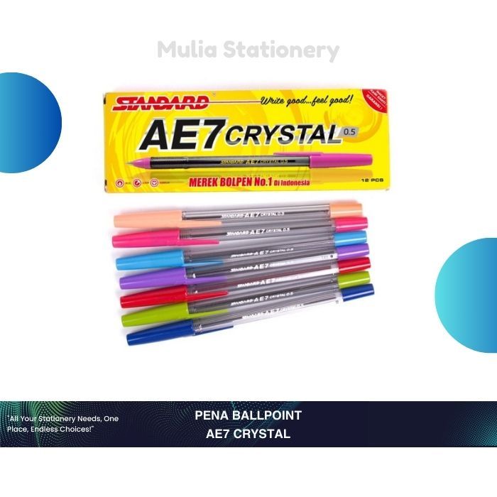

(1 kotak 12 pcs) Pulpen Standard AE7 Crystal | Standard Pena Ballpoint AE7 Crystal 0.5 mm | Pulpen AE7 Crystal 0.5 mm | Halus, Pekat, Stylish & Terjangkau! | Pena Sekolah | Alat Tulis Sekolah | Pulpen | Bolpoin | Pen