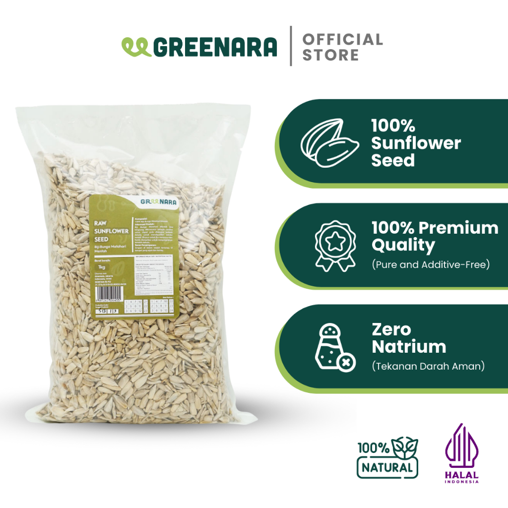 

Greenara Natural Sunflower Seed 1Kg / Kuaci Kupas (Raw / Mentah)